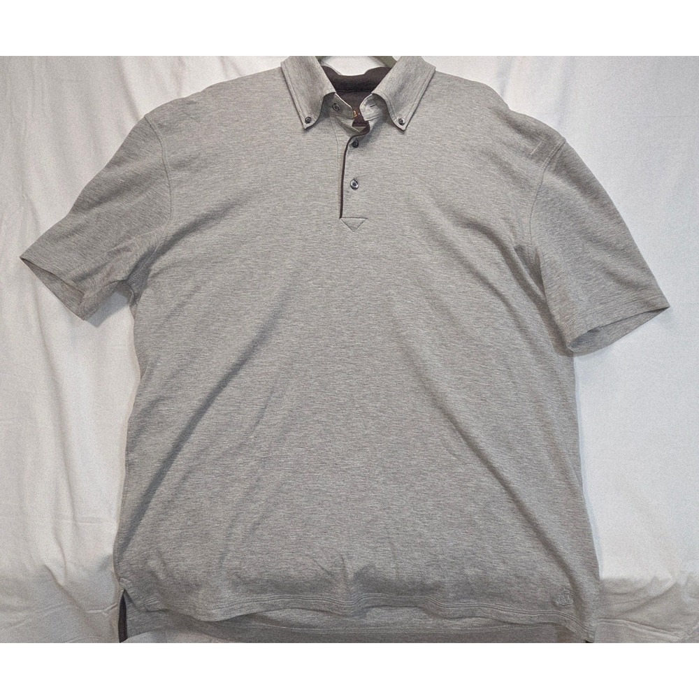 Robert Talbott Gray Pima Cotton Button Down Polo Shirt Mens XL Short Sleeve Logo